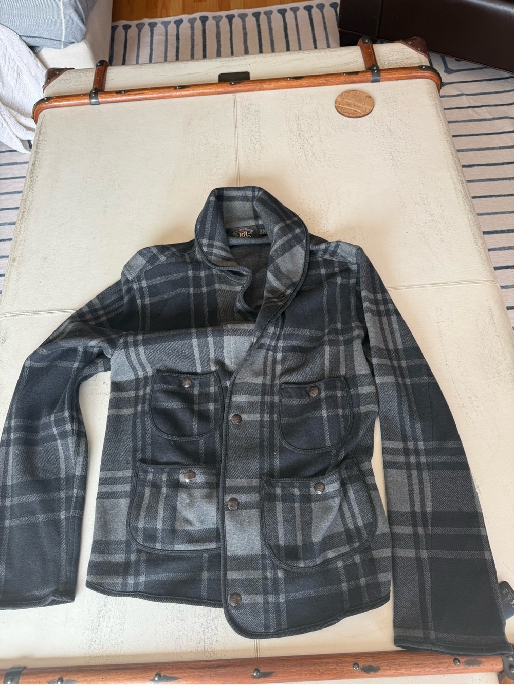 Ralph Lauren Double RL Gray & Black Plaid Military-Style Field Jacket
